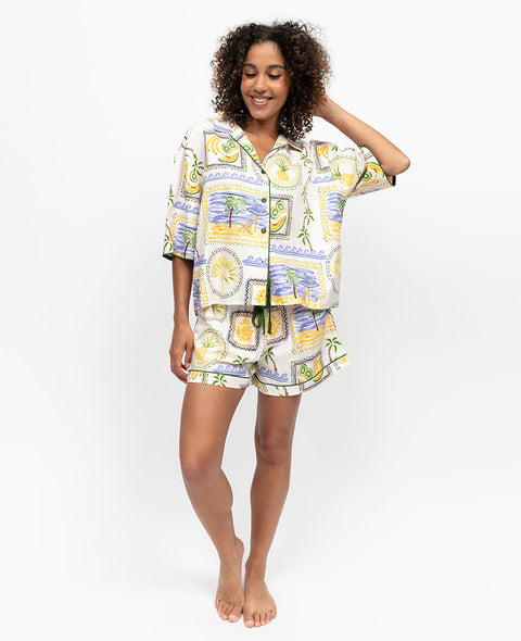 Cora Womens Postcard Print Relaxed Shorty Set