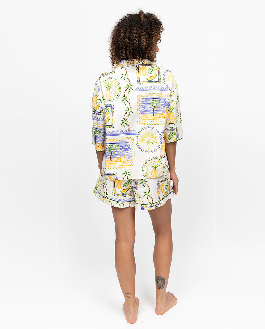 Cora Womens Postcard Print Relaxed Shorty Set