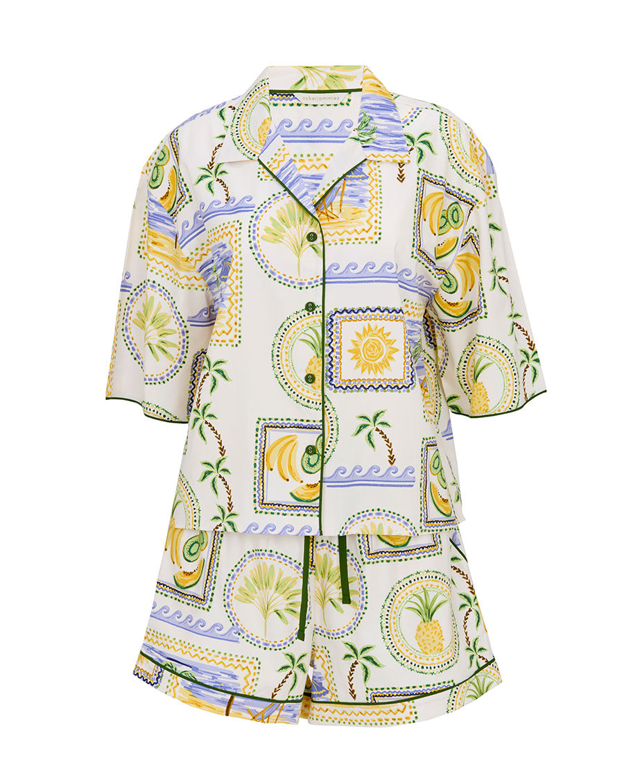 Cora Womens Postcard Print Relaxed Shorty Set
