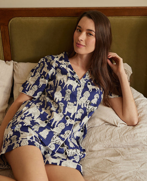 Indigo Womens Dog Print Shorty Set