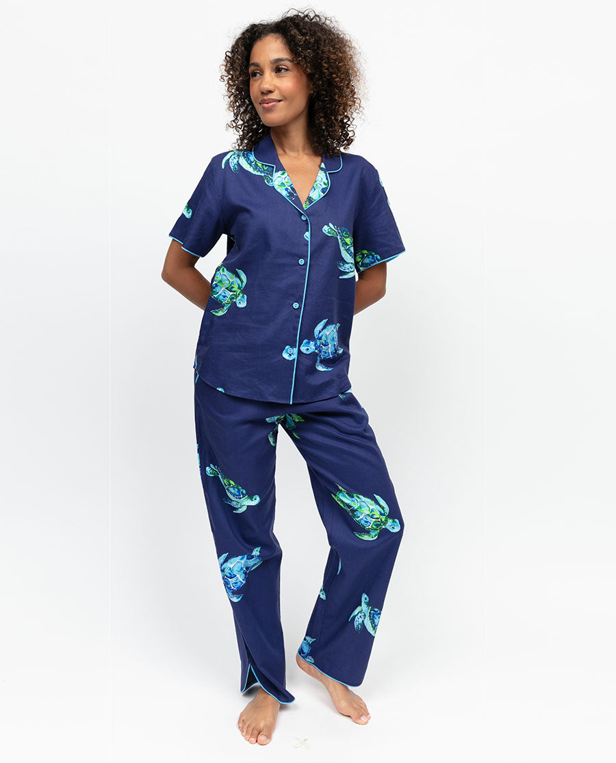 Ashley Womens Blue Turtle Print Pyjama Set