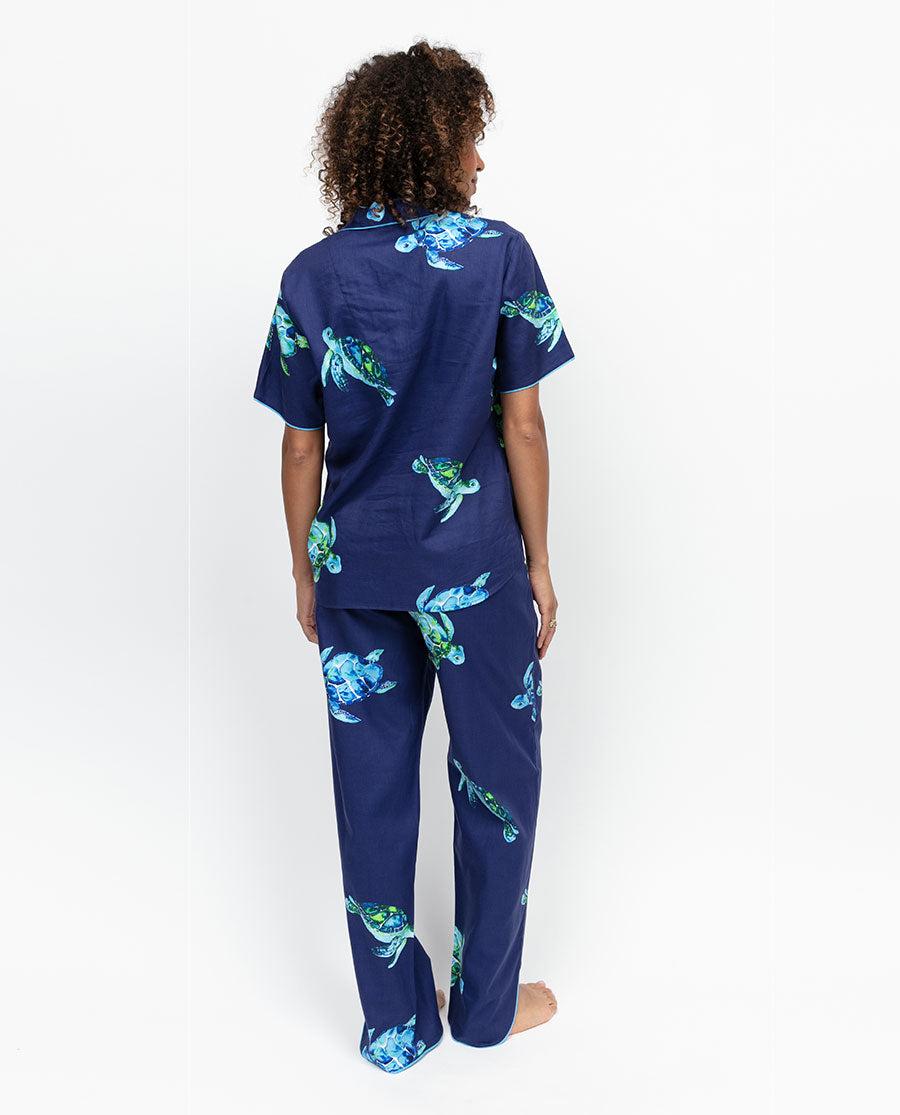 Ashley Womens Blue Turtle Print Pyjama Set