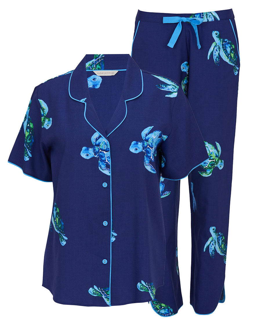 Ashley Womens Blue Turtle Print Pyjama Set