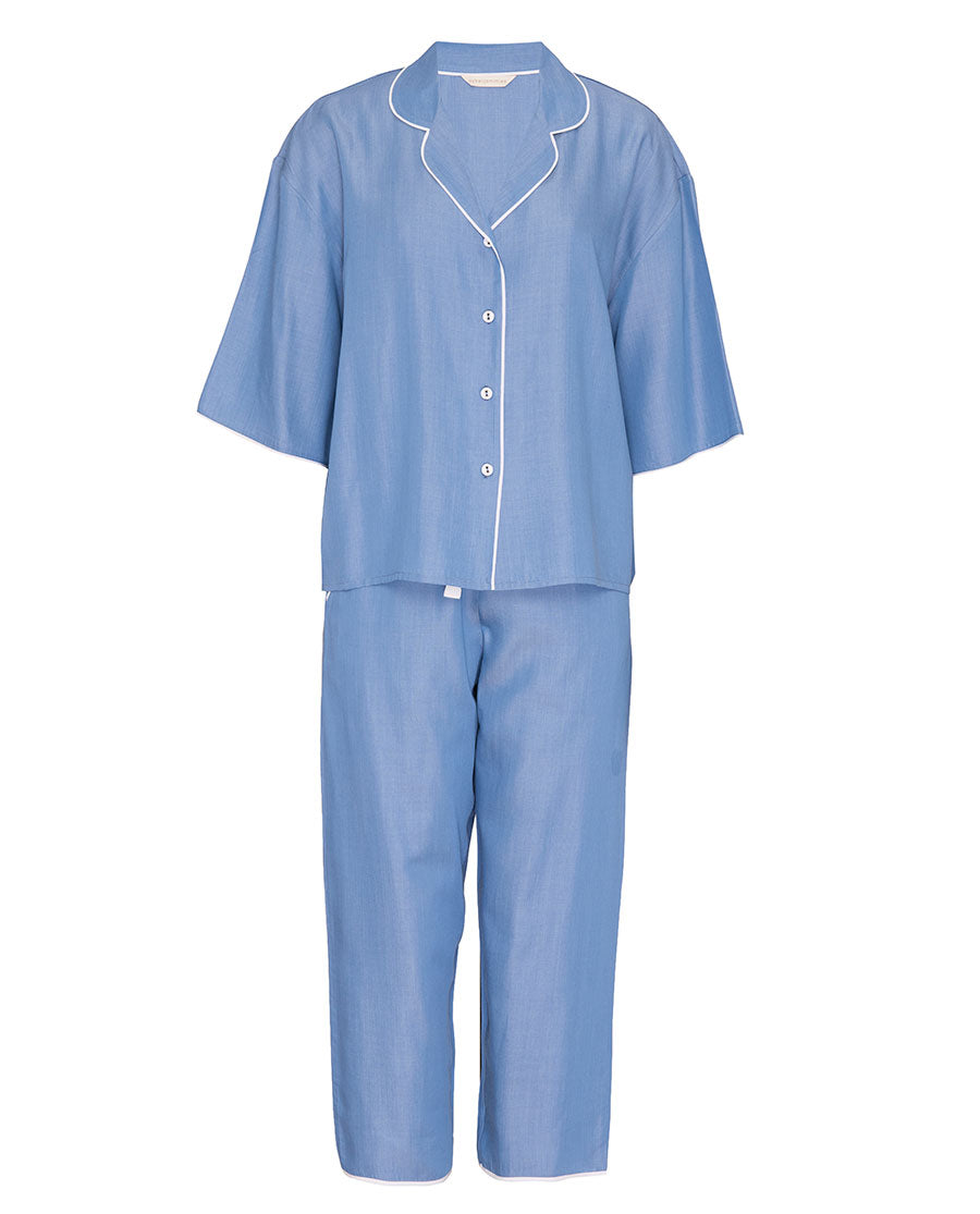 The Denim Edit Womens Chambray Relaxed Cropped Pyjama Set