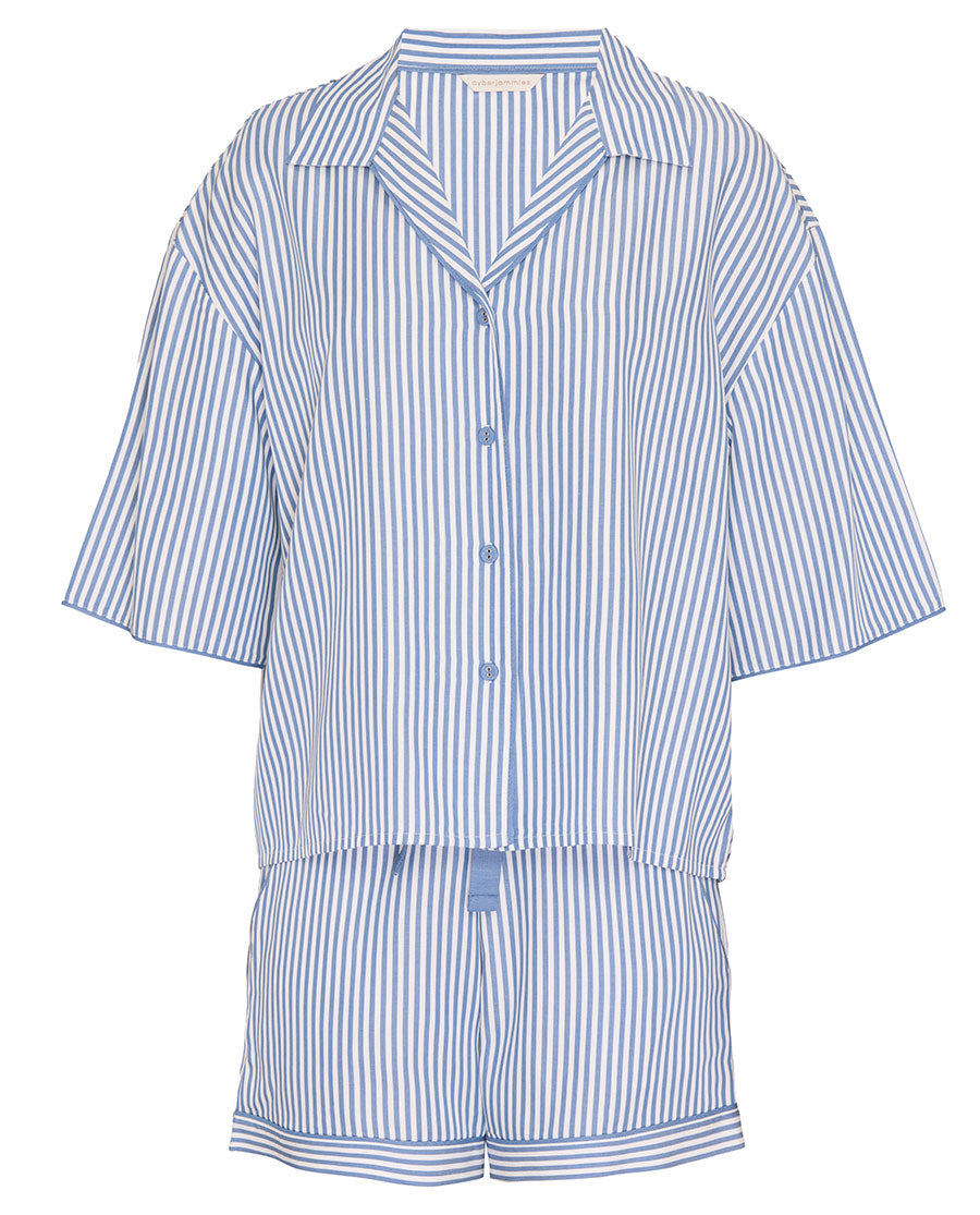 The Denim Edit Womens Chambray Stripe Relaxed Shorty Set