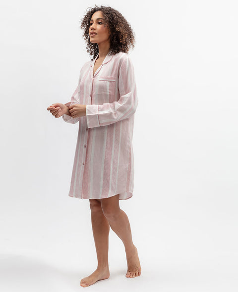 The Linen Edit Womens Printed Stripe Nightshirt