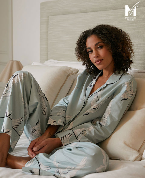 Grace Womens Swan Print Wide Leg Pyjama Set