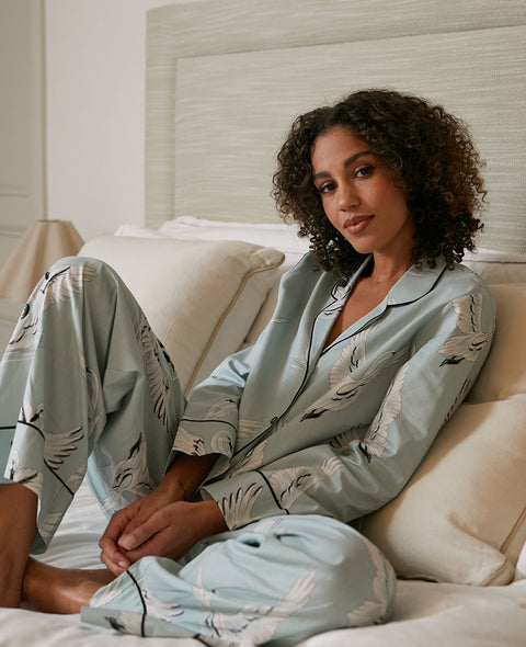 Grace Womens Swan Print Wide Leg Pyjama Set