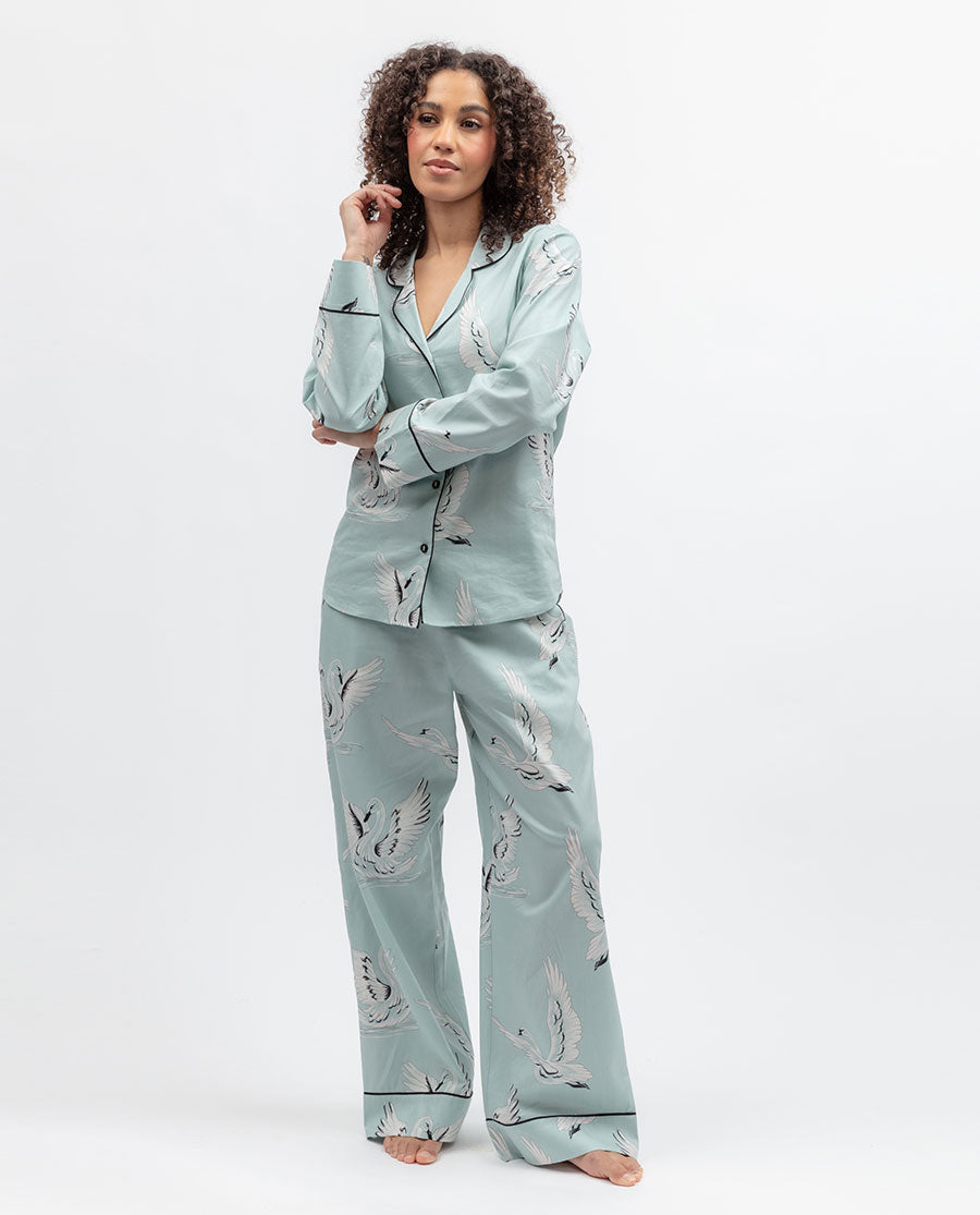 Grace Womens Swan Print Wide Leg Pyjama Set