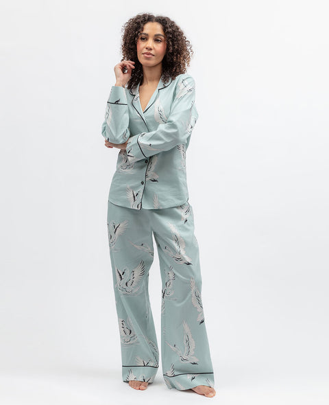Grace Womens Swan Print Wide Leg Pyjama Set
