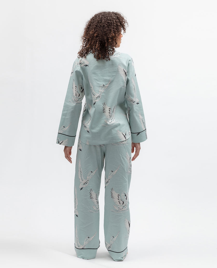 Womens Swan Print Wide Leg Pyjama Set
