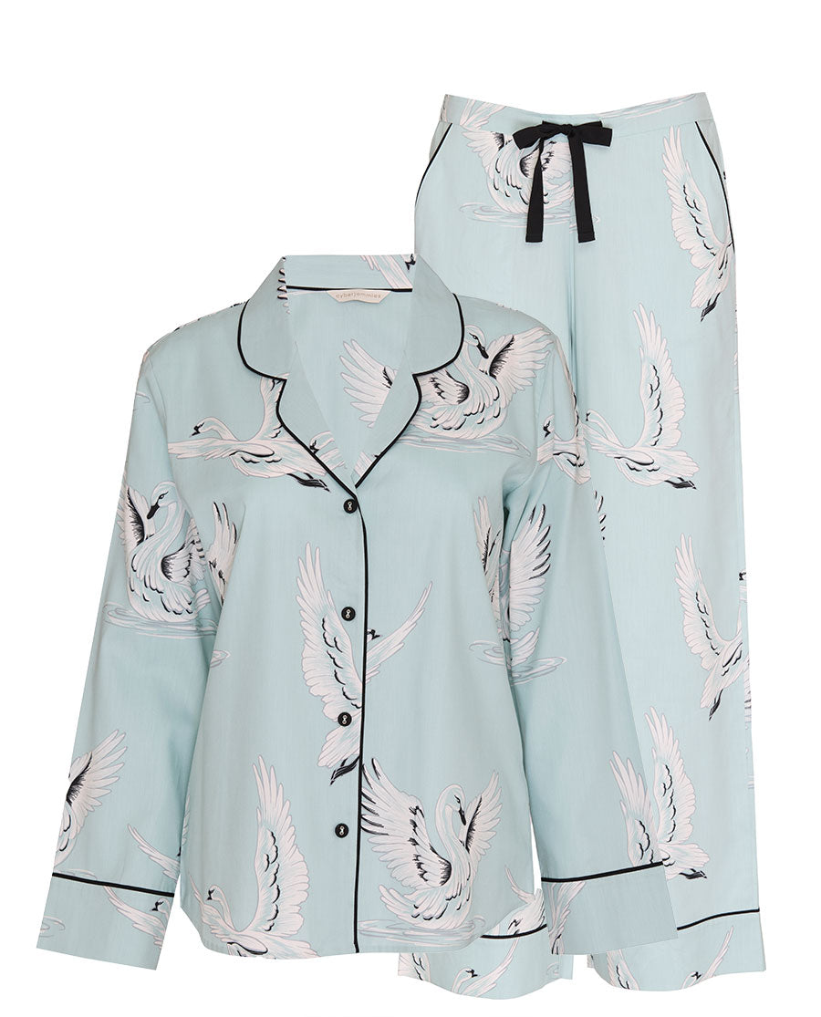 Womens Swan Print Wide Leg Pyjama Set