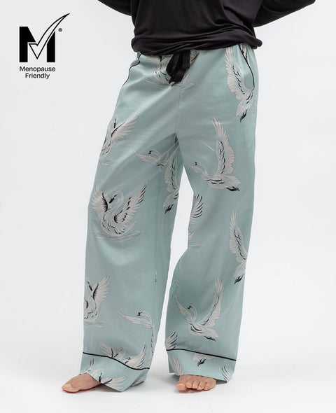 Grace Womens Swan Print Wide Leg Pyjama Bottoms