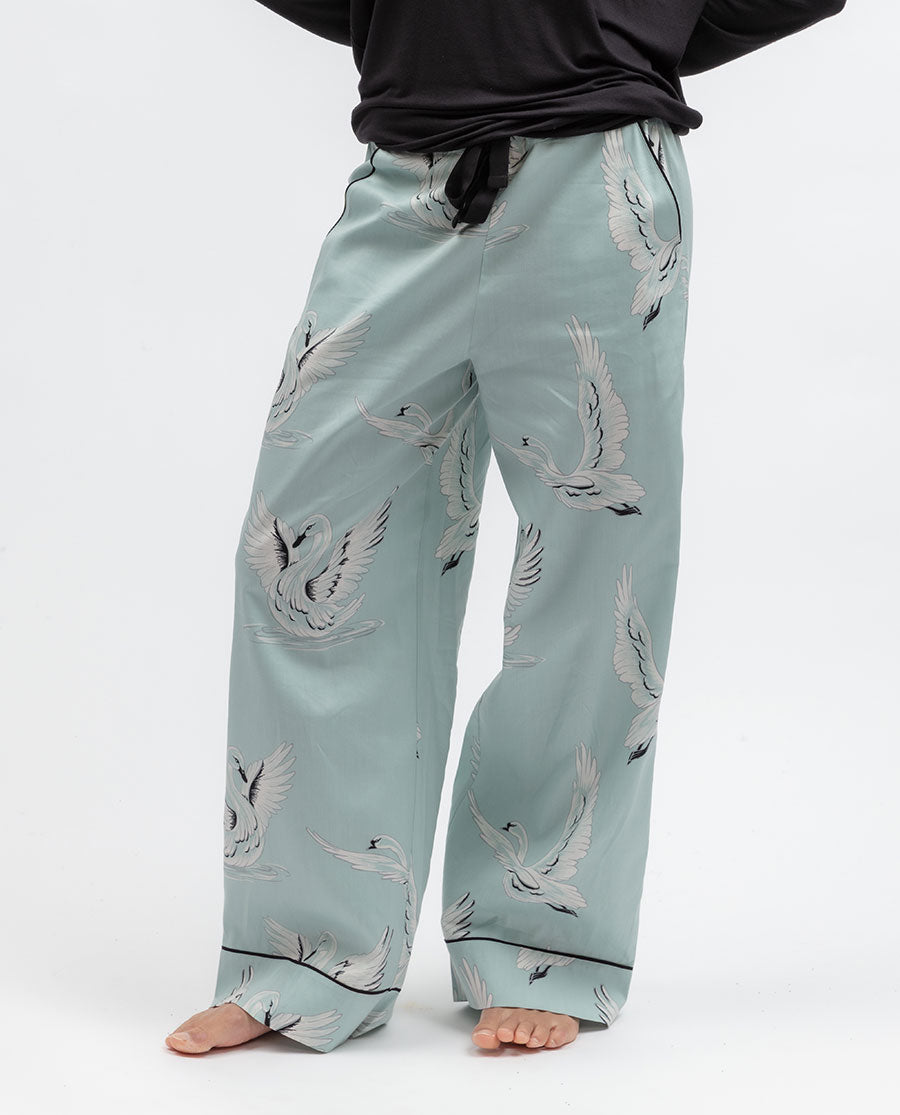 Grace Womens Swan Print Wide Leg Pyjama Bottoms