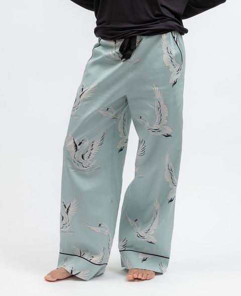Grace Womens Swan Print Wide Leg Pyjama Bottoms
