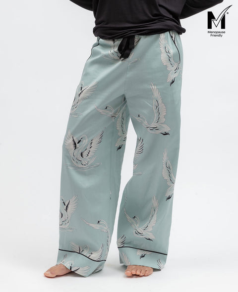 Grace Womens Swan Print Wide Leg Pyjama Bottoms