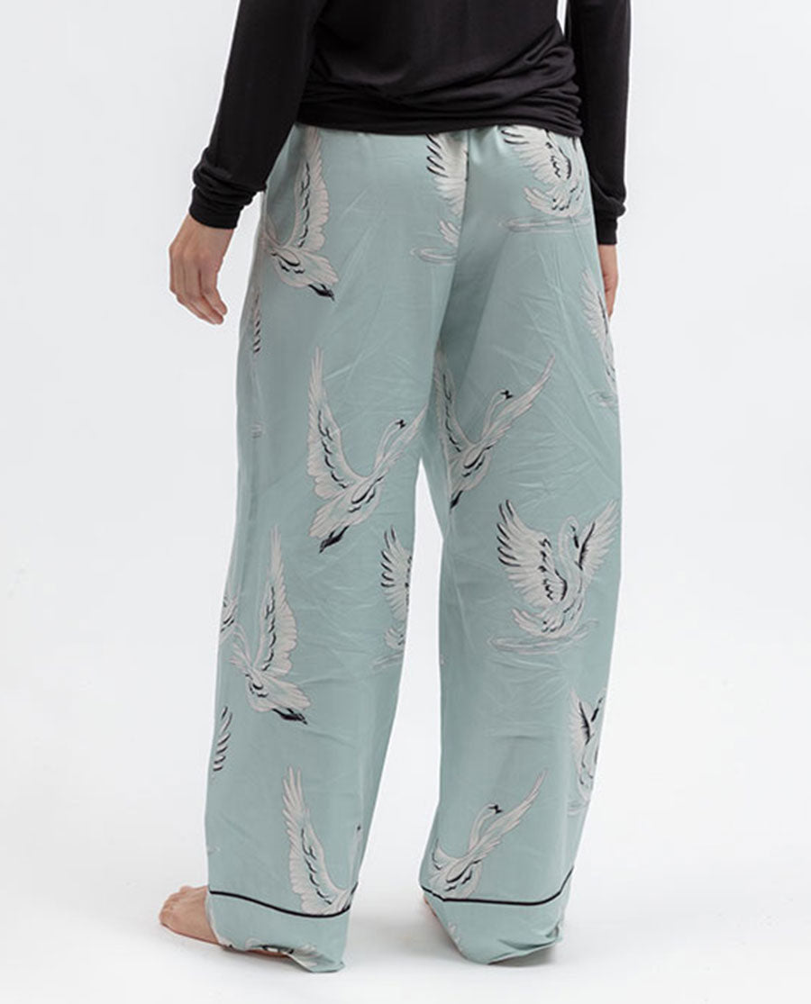 Grace Womens Swan Print Wide Leg Pyjama Bottoms