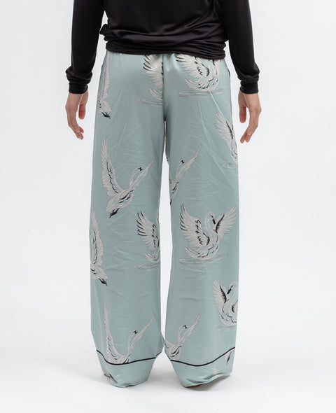 Grace Womens Swan Print Wide Leg Pyjama Bottoms