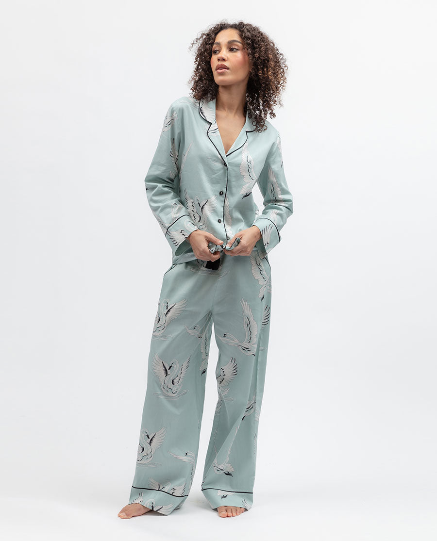 Womens Swan Print Wide Leg Pyjama Bottoms