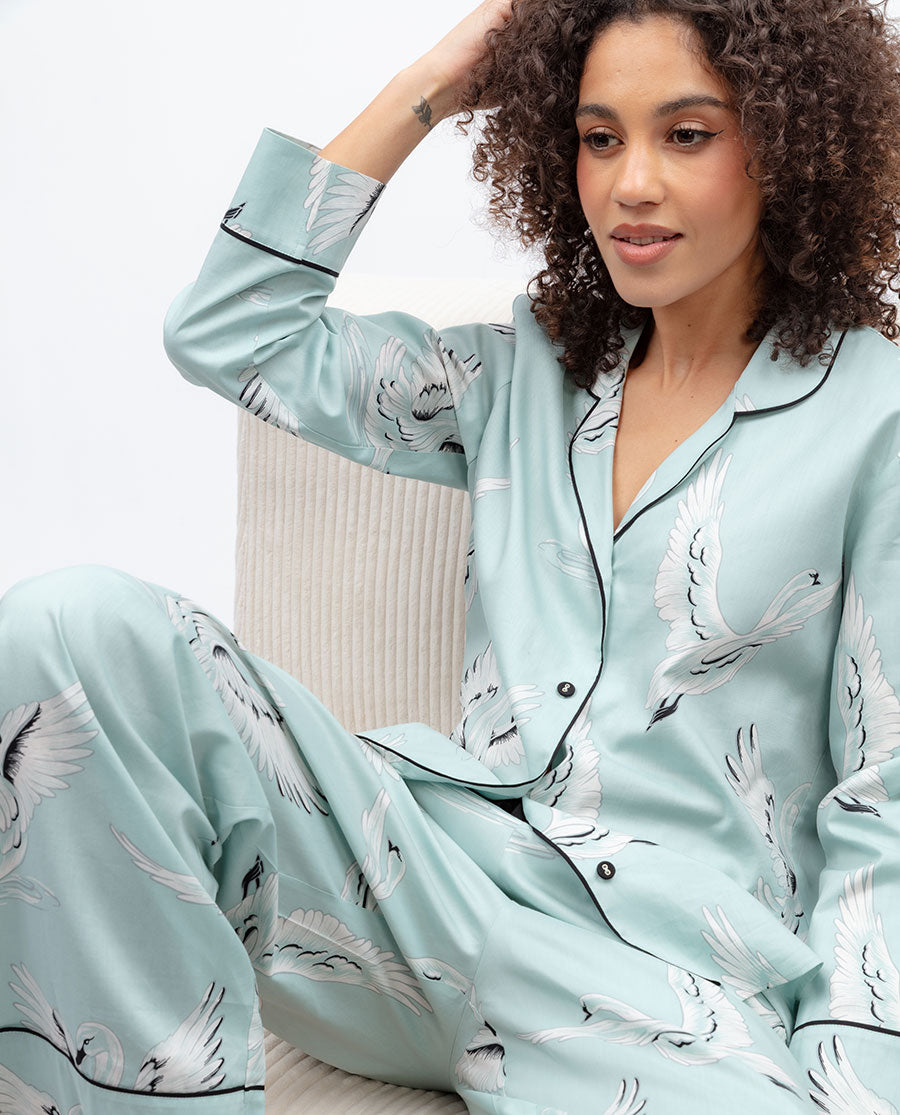 Womens Swan Print Wide Leg Pyjama Bottoms