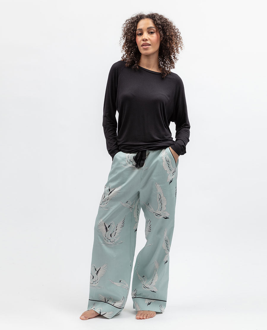 Womens Swan Print Wide Leg Pyjama Bottoms