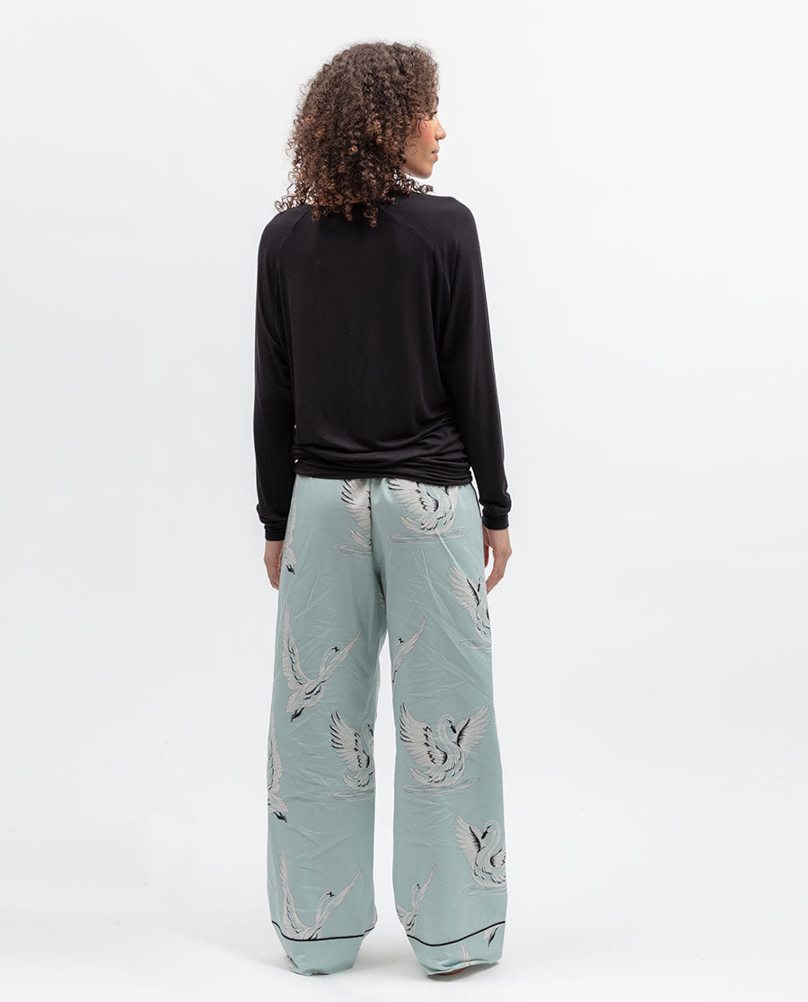 Womens Swan Print Wide Leg Pyjama Bottoms