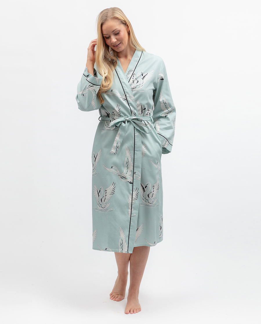 Grace Womens Swan Print Long Dressing Gown