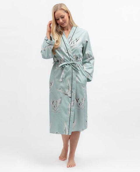Grace Womens Swan Print Long Dressing Gown