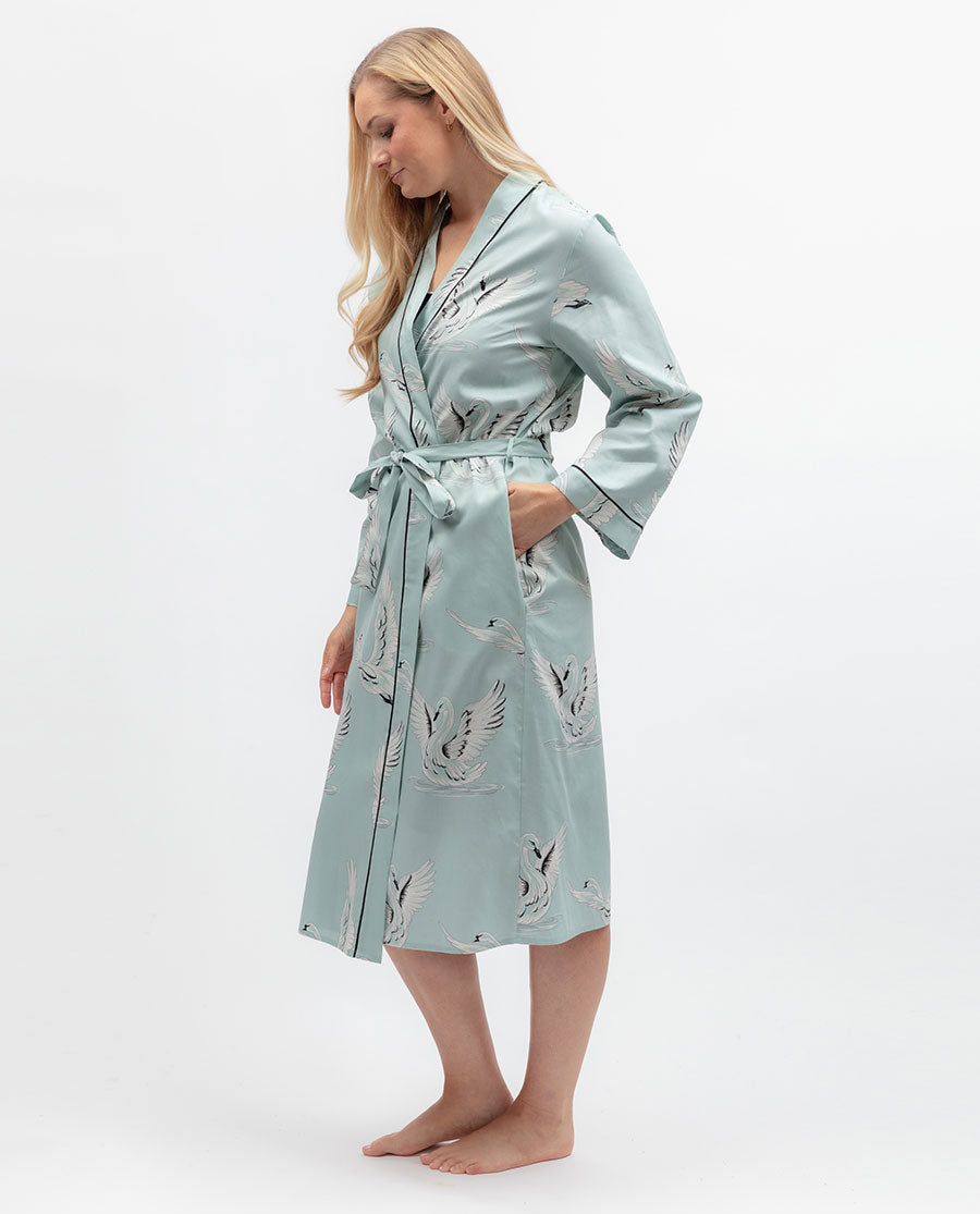 Grace Womens Swan Print Long Dressing Gown
