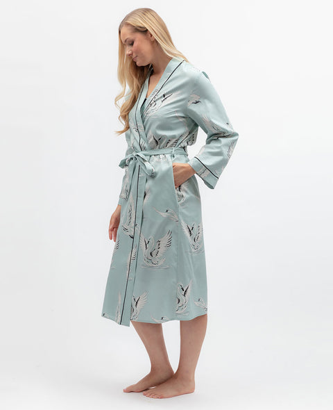 Grace Womens Swan Print Long Dressing Gown