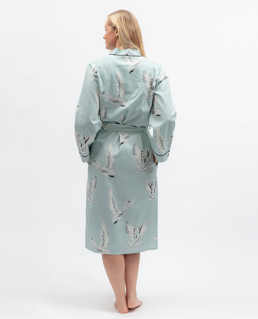 Womens Swan Print Long Dressing Gown