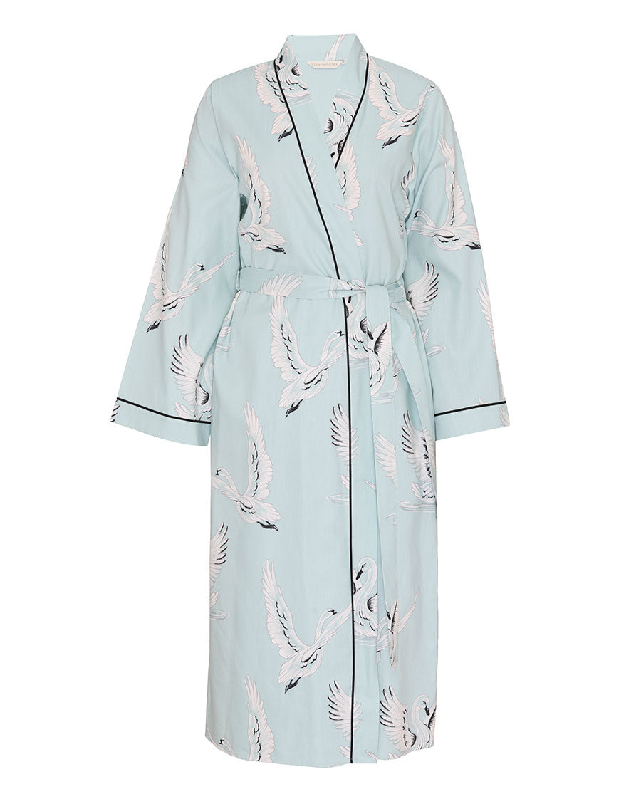 Womens Swan Print Long Dressing Gown