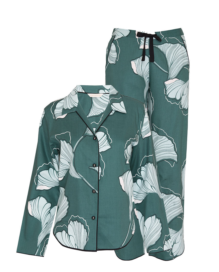 Womens Green Floral Print Pyjama Set