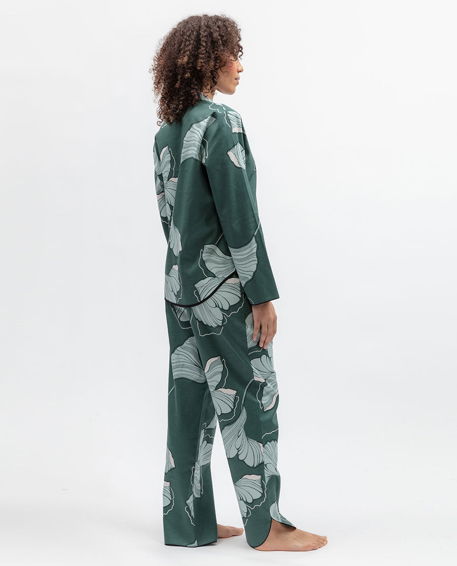 Womens Green Floral Print Pyjama Top
