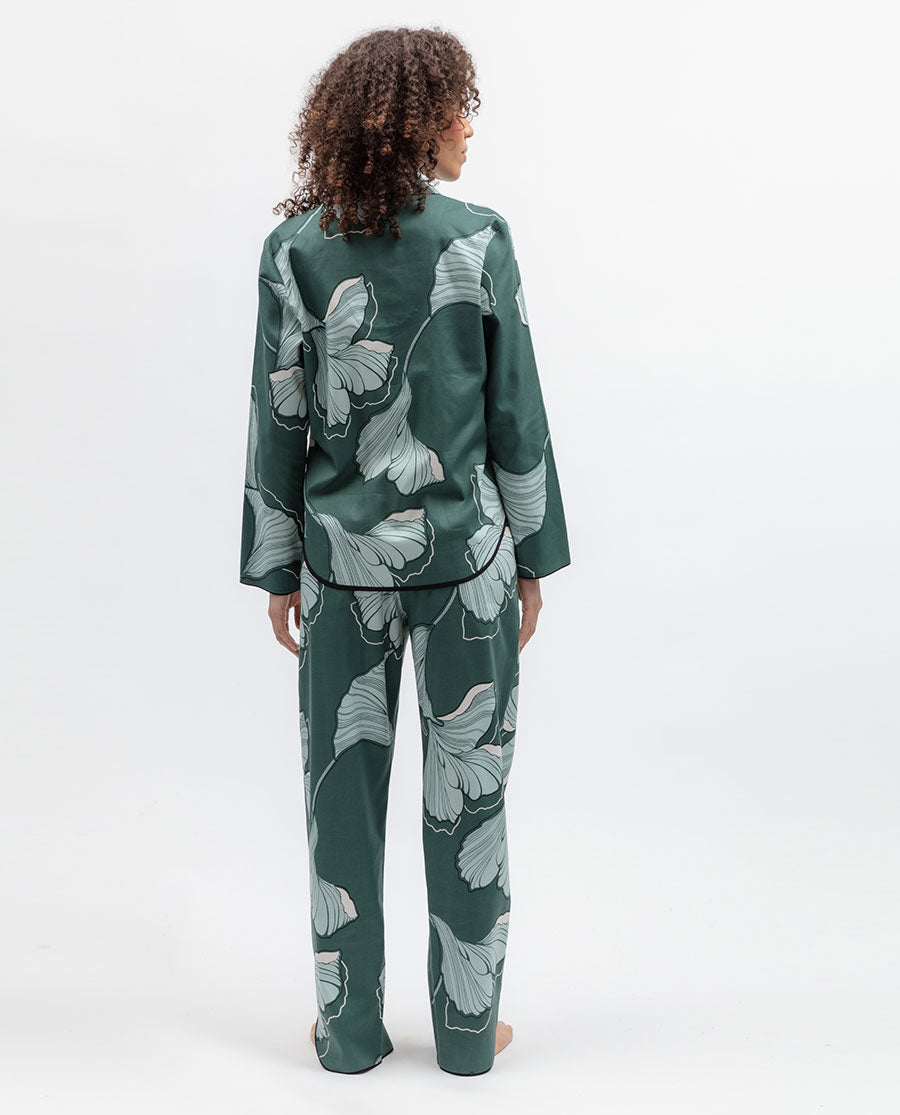Womens Green Floral Print Pyjama Top