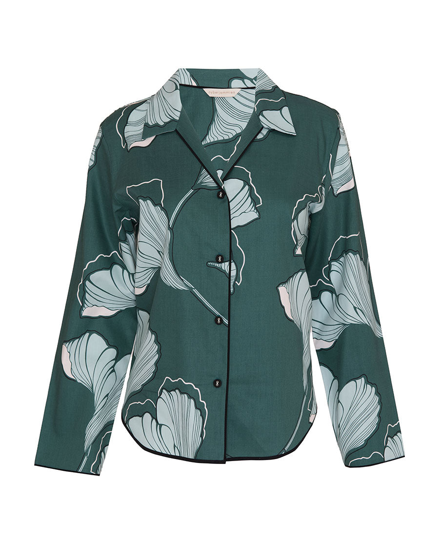Womens Green Floral Print Pyjama Top