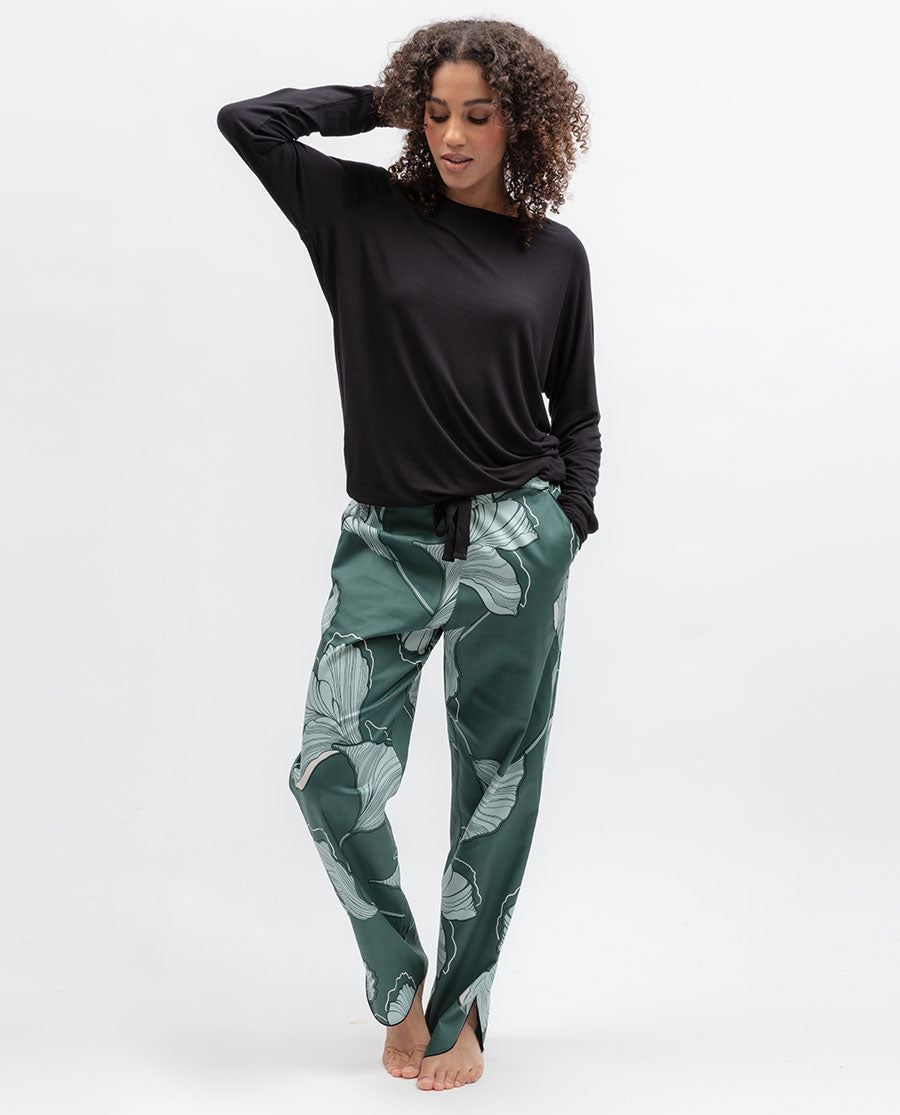 Womens Green Floral Print Pyjama Bottoms