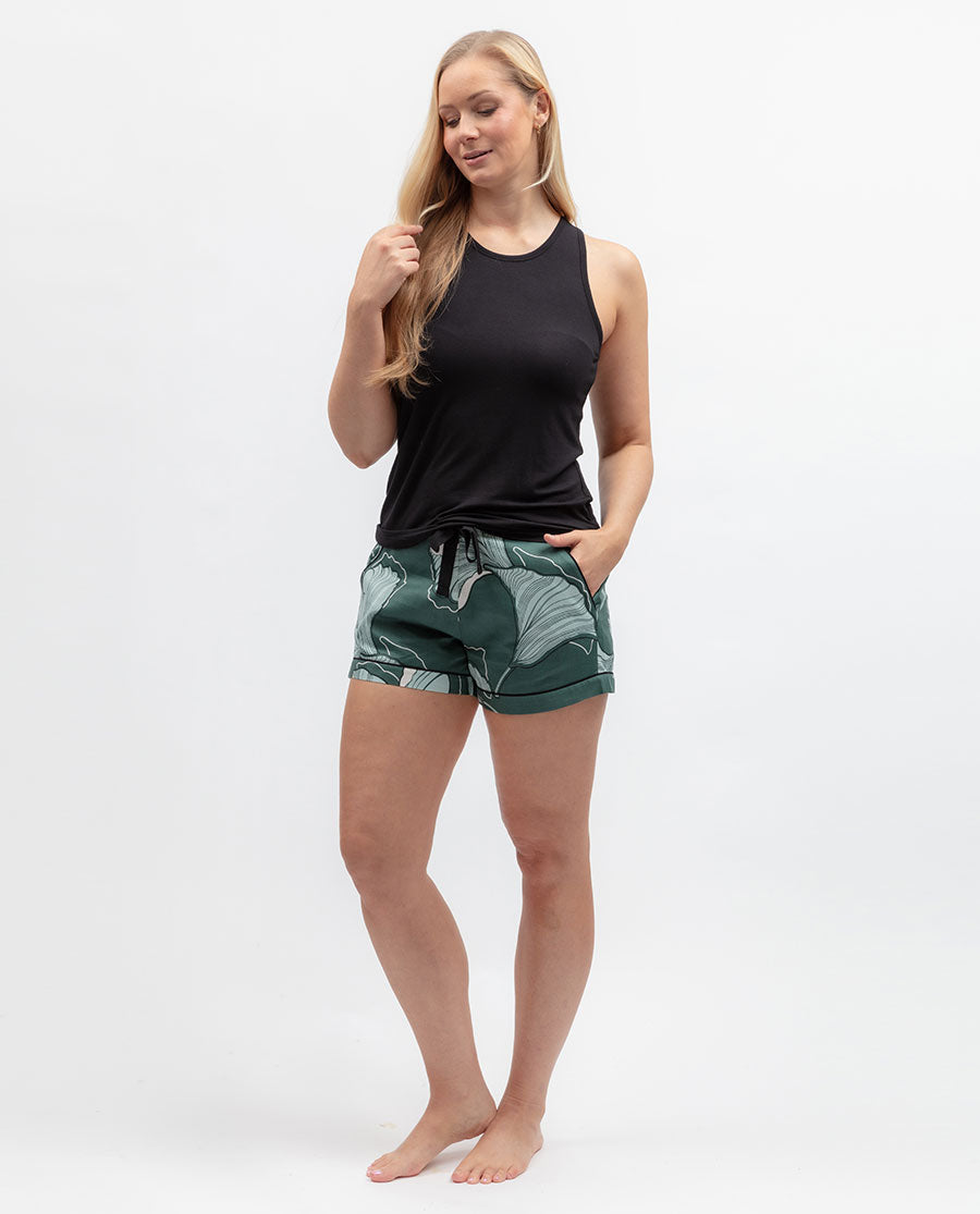 Womens Green Floral Print Shorts