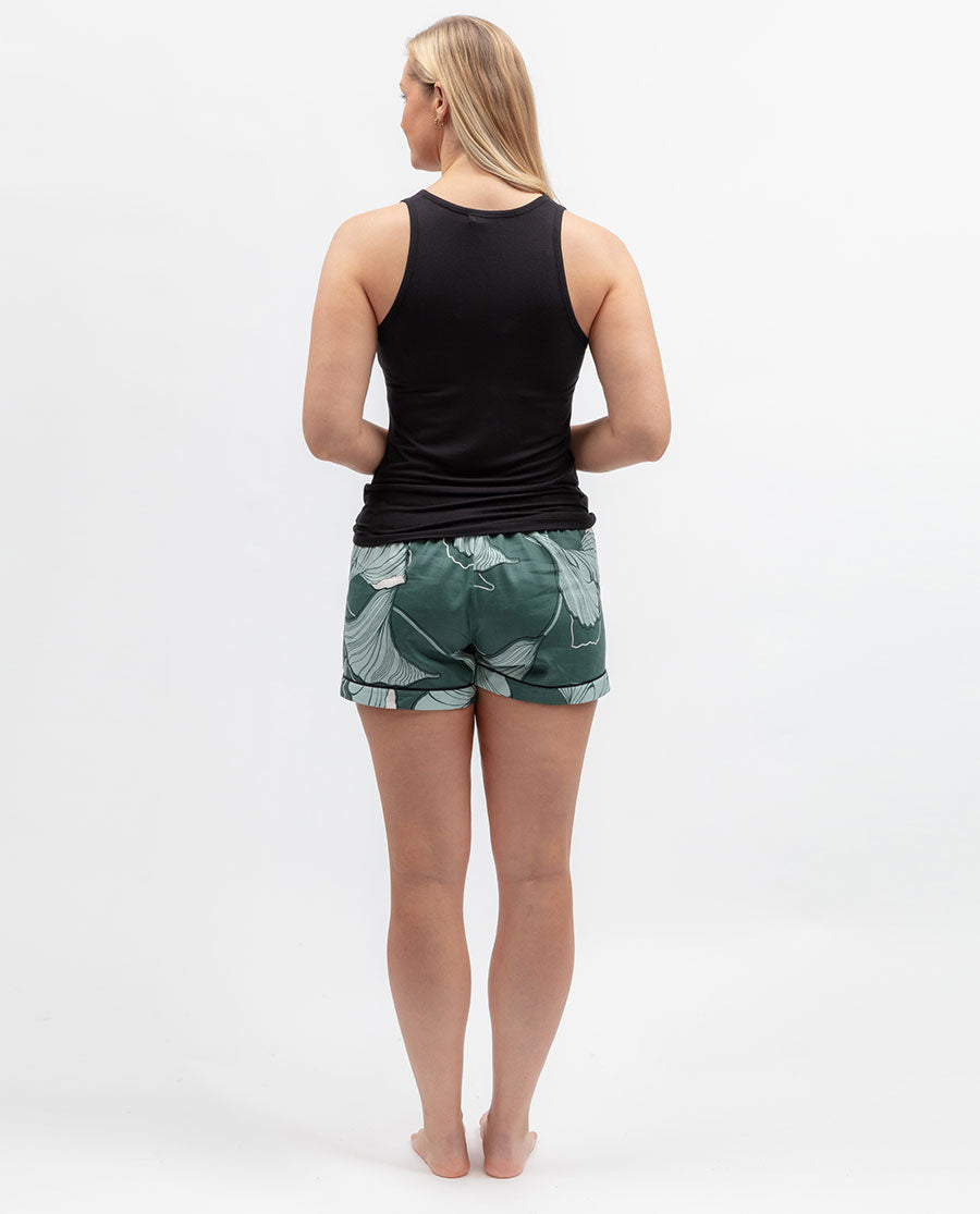 Womens Green Floral Print Shorts