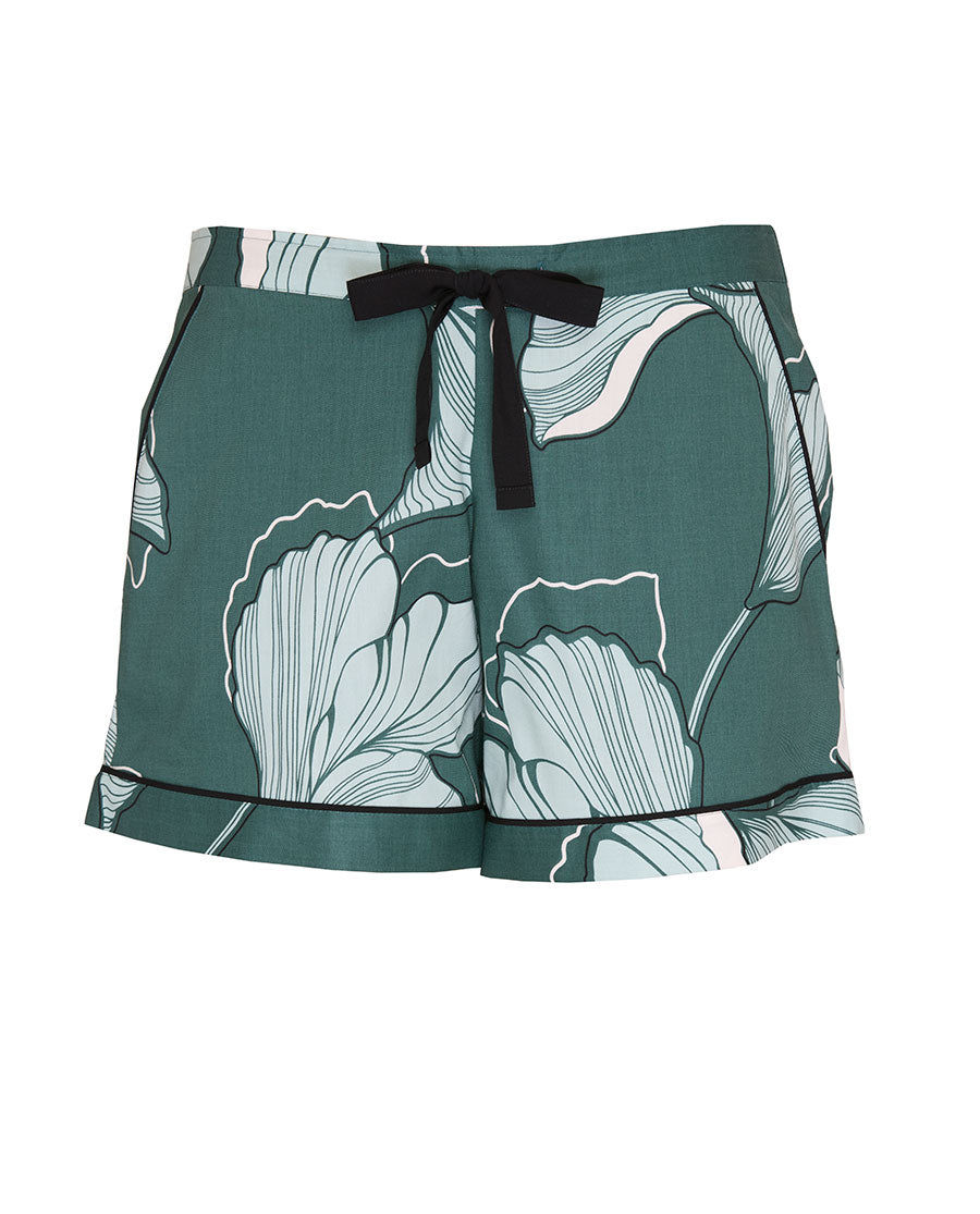 Womens Green Floral Print Shorts