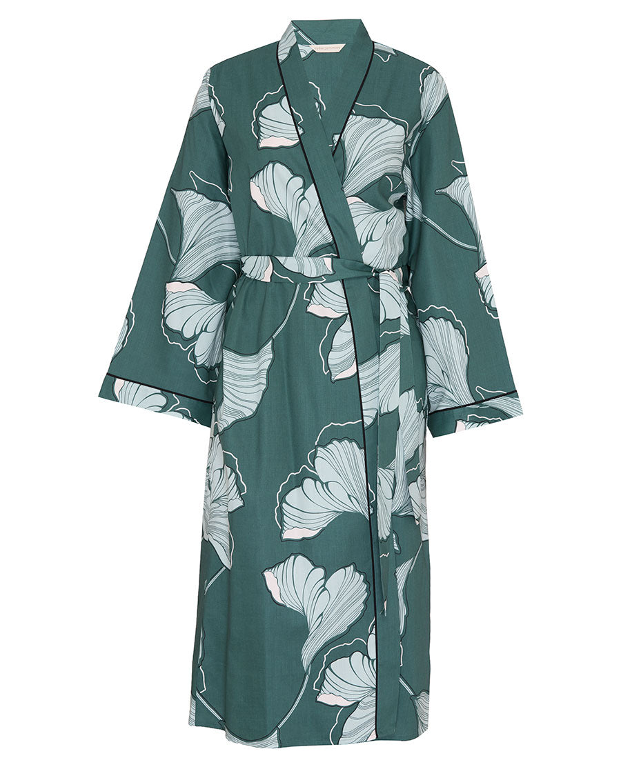 Womens Green Floral Print Long Dressing Gown