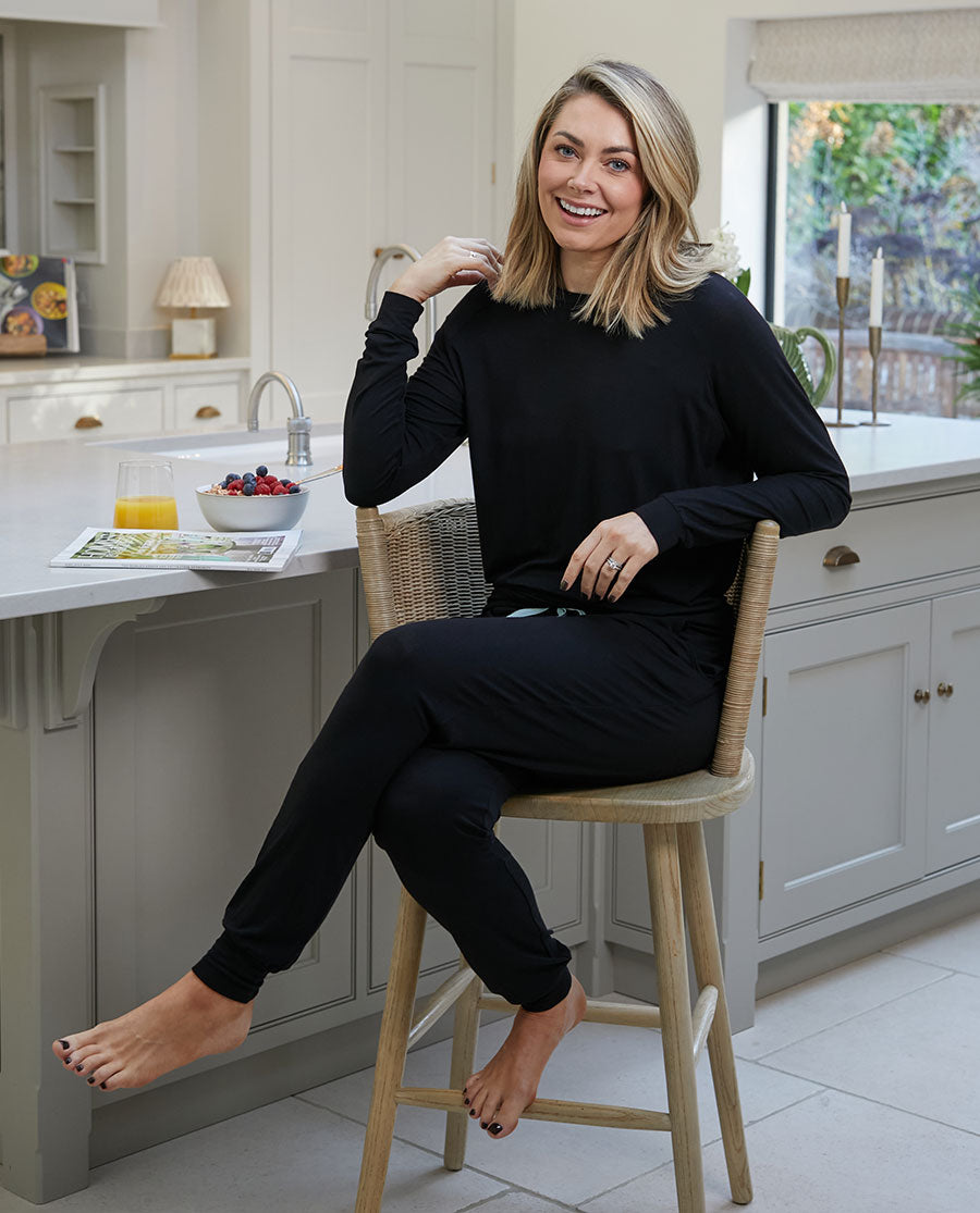 Black Womens Slouch Jersey Pyjama Set