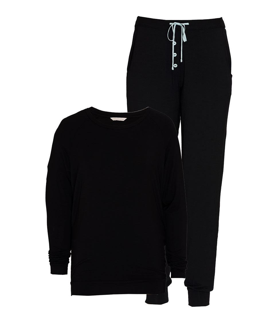 Black Womens Slouch Jersey Pyjama Set