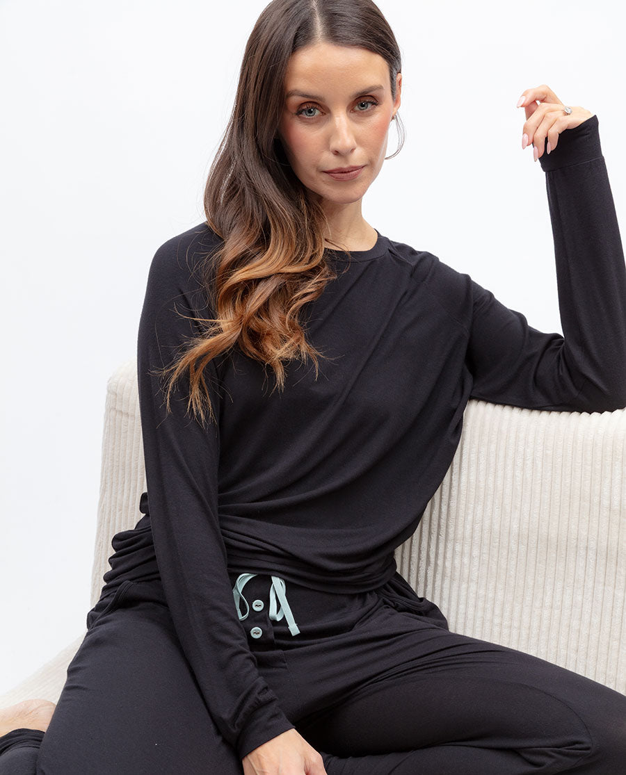 Black Womens Slouch Jersey Pyjama Top