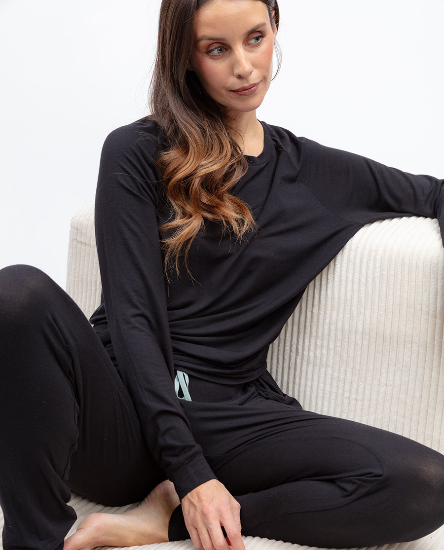 Black Womens Jersey Pyjama Bottoms