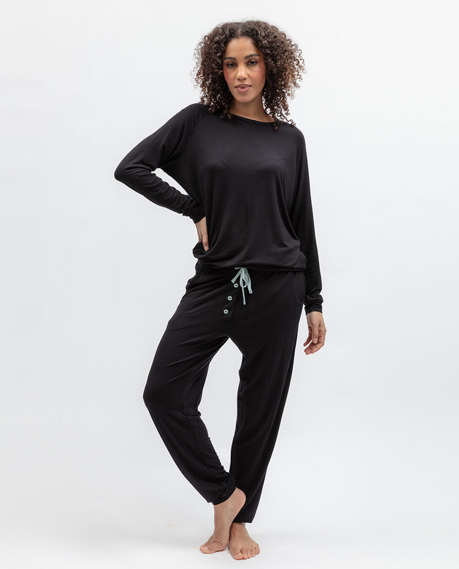 Black Womens Jersey Pyjama Bottoms