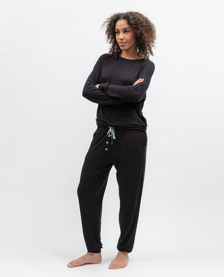 Black Womens Jersey Pyjama Bottoms