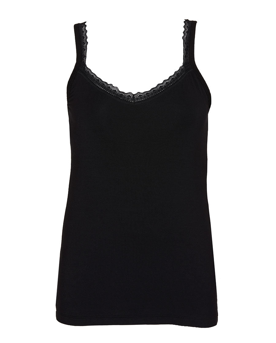 Black Womens Lace Trim Jersey Hidden Support Vest