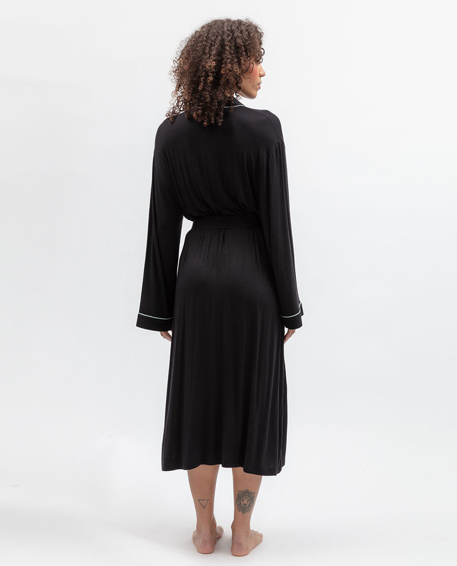 Black Womens Jersey Long Dressing Gown