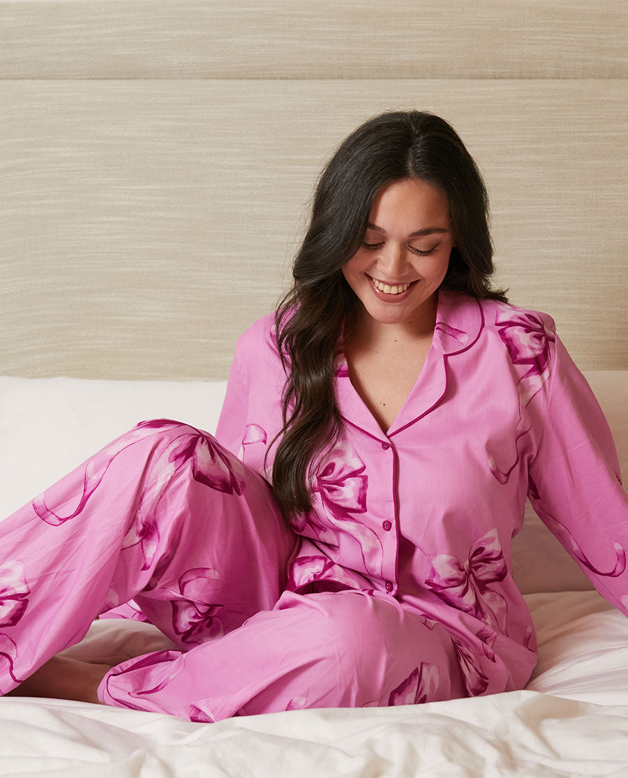 Belle Womens Bow Print Wide Leg Pyjama Set